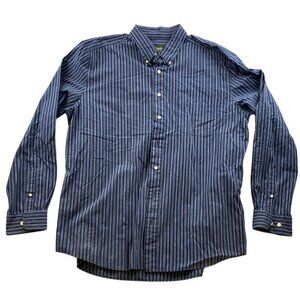 Eddie Bauer Mens Shirt Large Striped Button Down Long Sleeve Casual Classic Blue